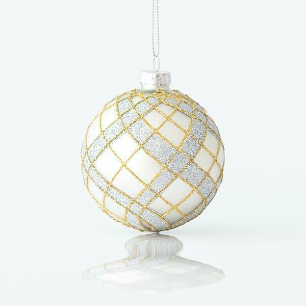 EUROLAMP ΓΥΑΛΙΝΗ ΜΠΑΛΑ, ΑΣΗΜΙ ΜΑΤ, ΜΕ ΑΣΗΜΙ GLITTER, ΣΕΤ 4ΤΜΧ, 10cm  600-45079