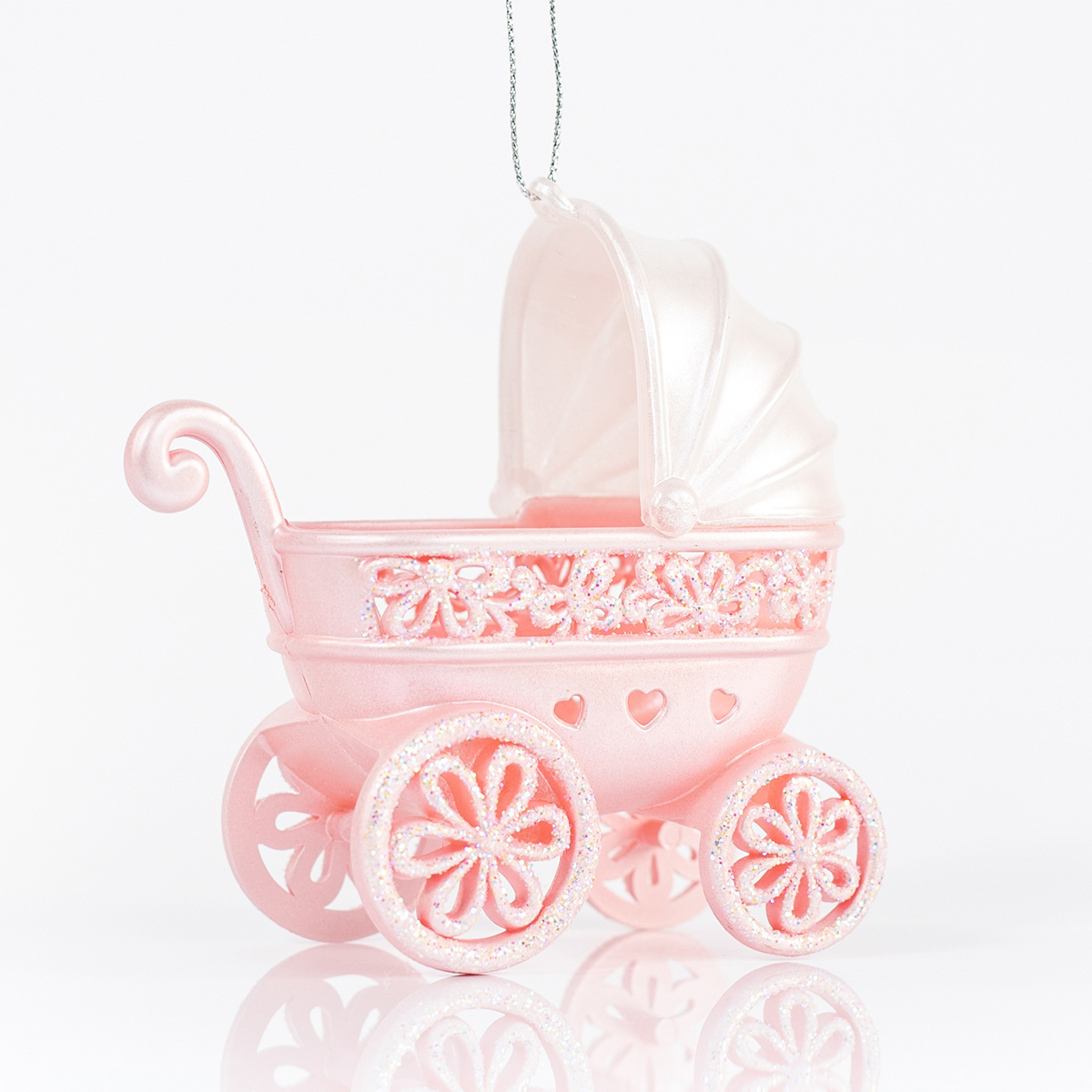 Χριστουγεννιάτικο Στολίδι Καρότσι 600-44667 11x10cm Glitter Pink 600-44667