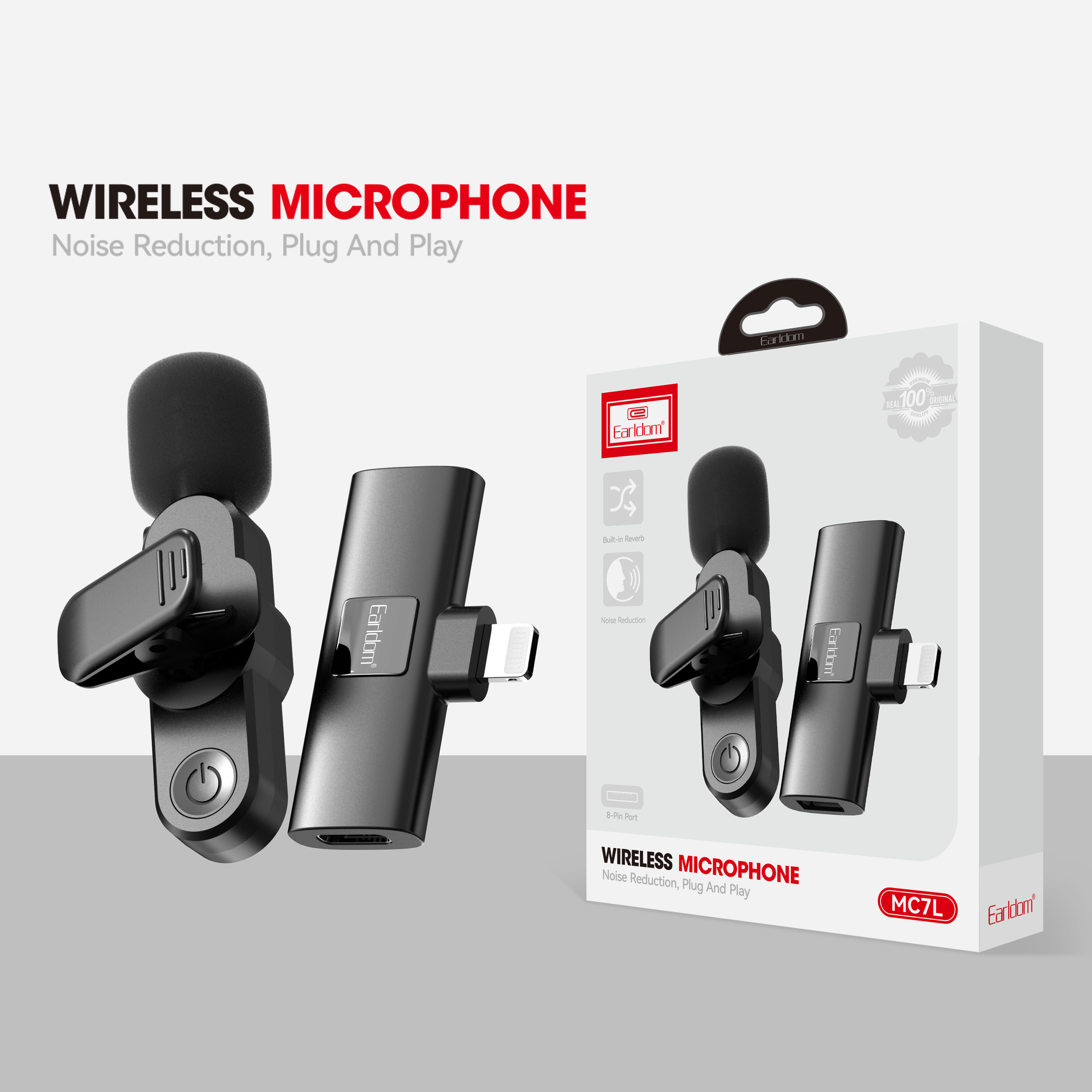 Ασύρματο Μικρόφωνο Earldom ET-MC7L Plug And Play με Lightning (Μαύρο)